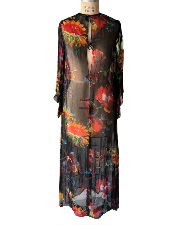 Vintage Other - Vintage 70s Floral Patterned Sheer Chiffon Caftan Style Hostess Gown